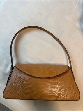 Mango Cognac Lizard-Texture Shoulder Bag